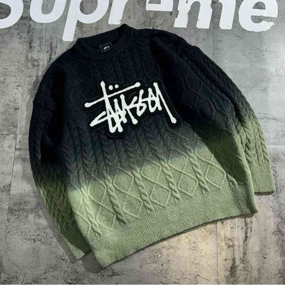 Stussy Black and Green Ombre Crewneck Sweater - Picture 1 of 4